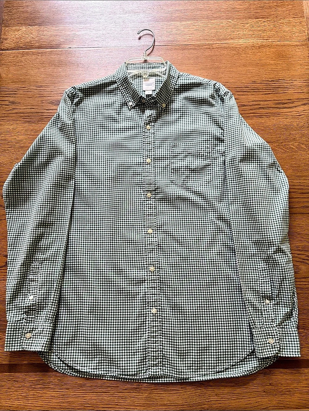 Lands’End Men's Green Gingham Cotton Shirt Size Medium Like New
